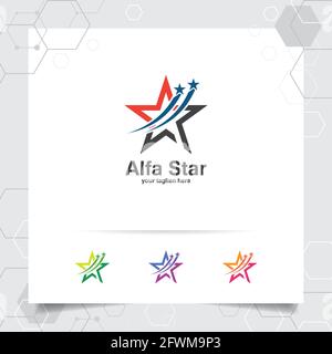 Concetto di design del logo a stella dell'elemento simbolo a freccia, logo vettoriale a stella astratto utilizzato per la finanza, la contabilità e la consulenza. Illustrazione Vettoriale