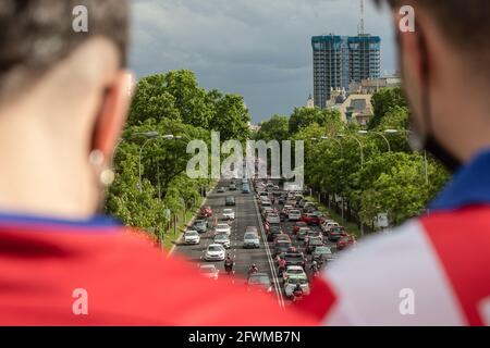 Madrid, Spagna. 23 maggio 2021. La carovana atletico de Madrid viaggia attraverso la capitale per la sua vittoria nella League Cup 2021. Credit: SOPA Images Limited/Alamy Live News Foto Stock