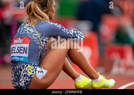 Gateshead, Regno Unito. 23 maggio 2021; Gateshead International Stadium, Gateshead, Tyne and Wear, Inghilterra; Muller Diamond League Grand Prix Athletics, Gateshead; Lina Nielsen dopo i 400m di credito femminile: Action Plus Sports Images/Alamy Live News Foto Stock