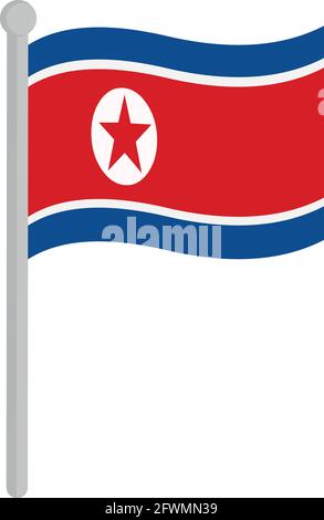 Illustrazione vettoriale della bandiera della corea del Nord su a. palo Illustrazione Vettoriale