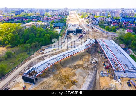 vista aerea dall'alto sul nuovo cantiere stradale. costruzione di n Foto Stock