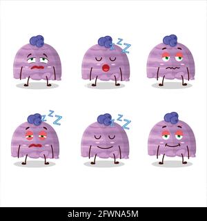 Cartone animato di scoop di gelato al mirtillo con espressione sonnolenta. Illustrazione vettoriale Illustrazione Vettoriale