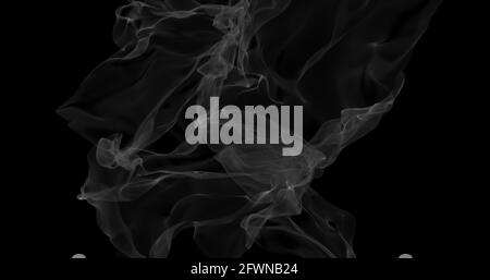Fumo bianco fluttuante su sfondo nero. Nebbia di fumo di ghiaccio secco nubi di fumo astratto. Sfondo con foschia. Illustrazione 3D Foto Stock