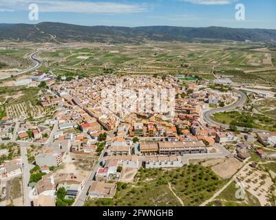 Vista ad alto angolo di una città la Font de la Figuera Valencia, Spagna Foto Stock