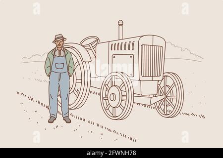 Raccolta e lavoro su concetto di azienda agricola Illustrazione Vettoriale