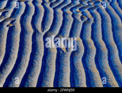 Increspature sulla sabbia sulla spiaggia coperta di ghiaccio su un giornata fredda Foto Stock