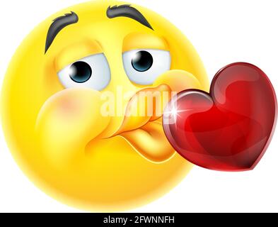 Cuore baciante Cartoon Emoticon Emoji icona faccia Illustrazione Vettoriale