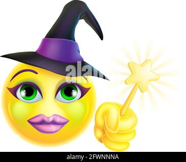 Witch Emoticon faccia Emoji Cartoon icona Illustrazione Vettoriale