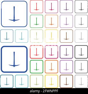 Icone piatte di colore piccone in cornici quadrate arrotondate. Versioni sottili e spesse incluse. Illustrazione Vettoriale