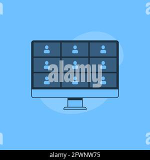 Webinar online, riunione. Webinar e riunioni web a livello di colleghi, istruzione moderna. Nove utenti Illustrazione Vettoriale