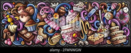 Dolciumi disegnati a mano fumetto doodles illustrazione. Illustrazione Vettoriale