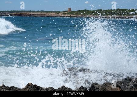 S'Estalella Watchtower migjorn, Maiorca, Isole Baleari Foto Stock