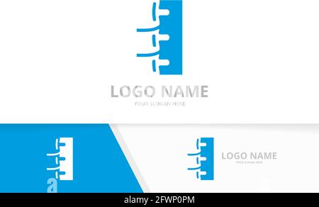 Disegno del modello del logo chiropractic. Progetto del logotipo del centro diagnostico spinale. Illustrazione Vettoriale