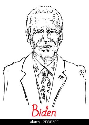 Ritratto di Joseph Robinette Biden Jr, il presidente d'America, disegnata a mano linee semplici disegno Foto Stock