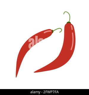 Peperoncino rosso caldo, cibo piccante, clipart vettoriale in stile piatto, isolato su bianco Illustrazione Vettoriale