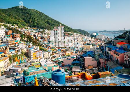 Vista panoramica del Villaggio Culturale di Gamcheon a Busan, Corea Foto Stock