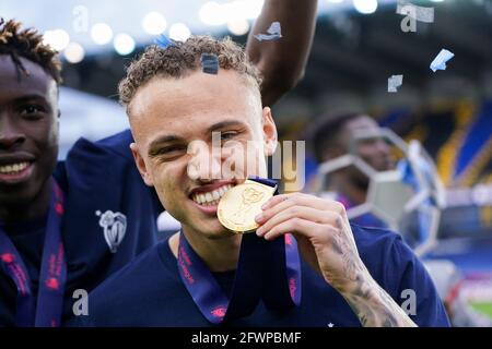 BRUGGE, BELGIO - MAGGIO 23: Noa Lang del Club Brugge durante la partita di jupiler pro League tra Club Brugge e KRC Genk a Jan Breydelstadion il 23 maggio Foto Stock