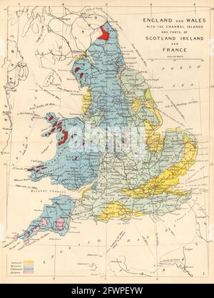 MAPPA geologica antica INGHILTERRA e GALLES di James Reynolds 1864 Foto Stock