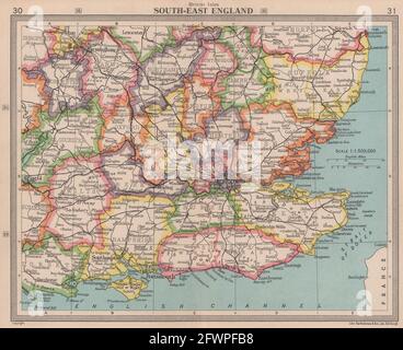 Inghilterra sud-orientale. Contee domestiche. BARTOLOMEO 1949 vecchia mappa vintage mappa piano Foto Stock