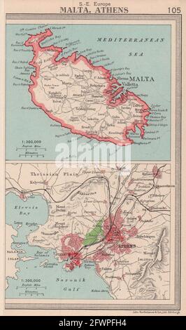 Piano dintorni di Malta e Atene/Pireo. BARTOLOMEO 1949 vecchia mappa vintage Foto Stock