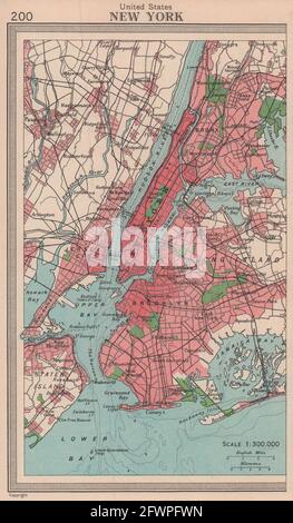 Mappa dello schizzo della città di New York. BARTOLOMEO 1949 vecchia carta vintage Foto Stock