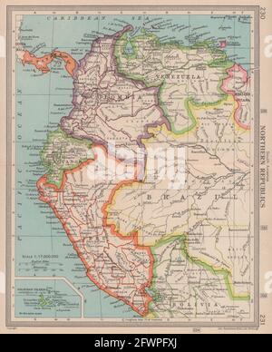 Perù Ecuador Colombia Venezuela Amazonia. Stati andini. BARTOLOMEO 1949 mappa Foto Stock