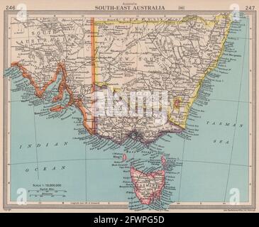 Australia sudorientale. Victoria Tasmania nuovo Galles del Sud. BARTOLOMEO 1949 mappa Foto Stock