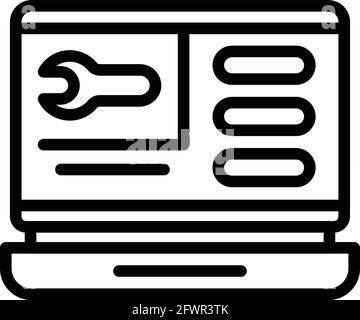 Icona del computer portatile degli strumenti di riparazione. Contorno Strumenti di riparazione icona vettoriale laptop per il web design isolato su sfondo bianco Illustrazione Vettoriale