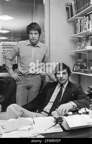 Lancio del nuovo quotidiano De Dag marzo 15; Peter Muller (a destra) e il direttore Rob Muller, 6 marzo 1980, AGGIORNAMENTI GIORNALIERI, Paesi Bassi, foto agenzia stampa del xx secolo, notizie da ricordare, documentario, fotografia storica 1945-1990, storie visive, Storia umana del XX secolo, che cattura momenti nel tempo Foto Stock