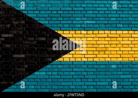 Bandiera delle Bahamas dipinta su un muro di mattoni Foto Stock