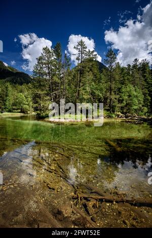 Pianura di Aigüestortes, in estate (Aigüestortes e Parco Nazionale Estany de Sant Maurici, Pirenei, Catalogna, Spagna) Foto Stock