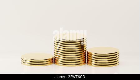 Sfondo vuoto di un ripiano per i prodotti. Podio vuoto o piedistallo su sfondo beige chiaro concetto forma multi-strato moneta cilindro per business An Foto Stock