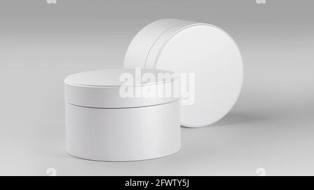 Vaso cosmetico in plastica bianca Mockup, contenitore di bellezza vuoto per il make-up 3D rendering isolato su sfondo chiaro Foto Stock