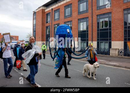 Crisi climatica protesta marzo Chesterfield Derbyshire Regno Unito 2021 Foto Stock