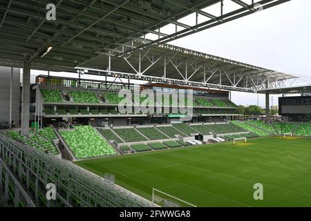 Maggio 25 2021, Austin TX USA: Vista dello stadio Q2 quasi completato nel nord di Austin, dove i funzionari del FC hanno annunciato che il numero di pandemie in declino consentirà il 100% della capacità dello stadio per la partita di apertura della Major League Soccer di Austin il mese prossimo. Lo stadio ospiterà la squadra nazionale femminile di calcio degli Stati Uniti in un amichevole con la Nigeria il 16 giugno 2021. Credit: Bob Daemmrich/Alamy Live News Foto Stock