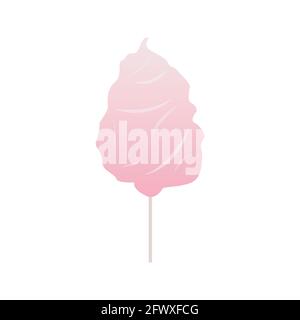 Icona di caramella di cotone illustrazione vettoriale in design piatto Classico rosa caramella su bastone isolato su sfondo bianco Illustrazione Vettoriale