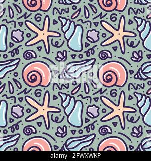 doodle set di disegno a mano di mare ​​animals Illustrazione Vettoriale