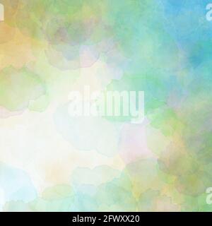 Soffice sfondo acquerello in rosa blu verde e primavera gialla Colori per Pasqua o primavera disegni con centro bianco e. texture dei bordi colorata Foto Stock