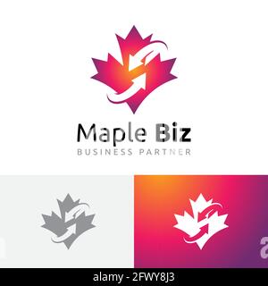 Logo Maple Leaf Business Partner Solution Arrow Nature. Illustrazione Vettoriale