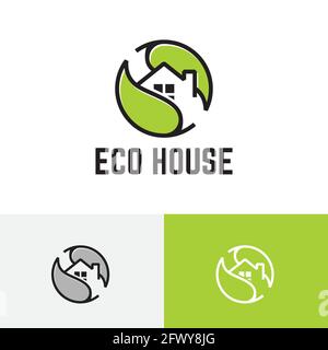 Logo Eco Green Leaf House Real Estate. Illustrazione Vettoriale