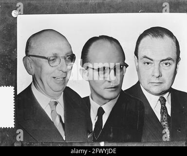 Repro Dr. Meij (Kath.), Dr. Konrad, Dr. Schneider scrutinio, 14 ottobre 1955, REPROS, scrutinio, Paesi Bassi, foto agenzia stampa del XX secolo, notizie da ricordare, documentario, fotografia storica 1945-1990, storie visive, Storia umana del XX secolo, che cattura momenti nel tempo Foto Stock