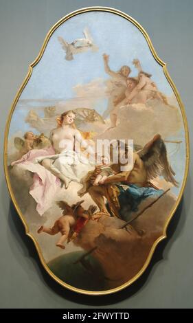 Un'allegoria di Venere e tempo del pittore italiano rococò Giovanni Battista Tiepolo alla National Gallery di Londra, Regno Unito Foto Stock