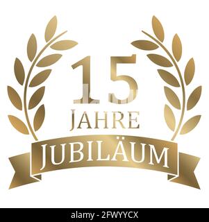 file vettoriale eps con corona d'oro su sfondo bianco per successo o per giubileo deciso con testo 15 anni (testo in tedesco) Illustrazione Vettoriale