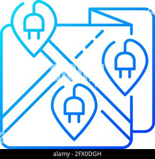 Mappa delle stazioni di ricarica EV o icona del vettore lineare gradiente di rete Illustrazione Vettoriale