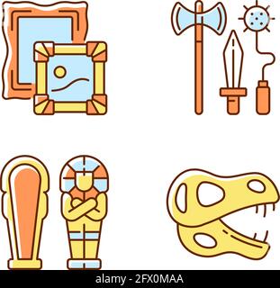 Set di icone a colori RGB per scavi archeologici Illustrazione Vettoriale
