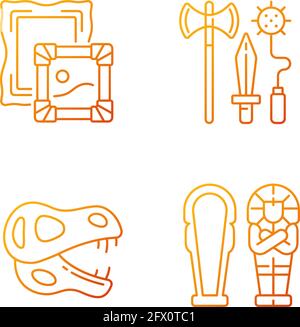 Set di icone vettoriali lineari a gradiente di scavo archeologico Illustrazione Vettoriale