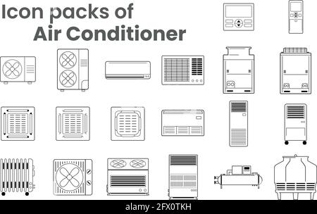 Pacchetti icone di vettore di contorno di HVAC Aircon Illustrazione Vettoriale