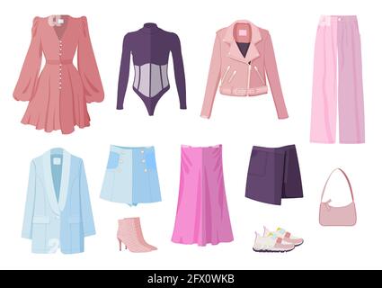 Set di abiti con abiti casual donna primavera, calzature Illustrazione Vettoriale
