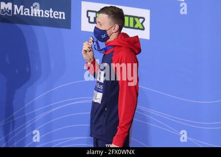 Max Litchfield of Great Britain 3° posto, Podium 400 m Medley durante i Campionati europei LEN 2021, evento di nuoto il 23 maggio 2021 presso la Duna Arena di Budapest, Ungheria - Foto Laurent Lairys / DPPI Foto Stock