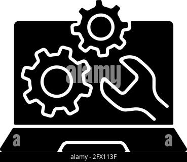 Icona glifo nero del servizio di riparazione del computer Illustrazione Vettoriale